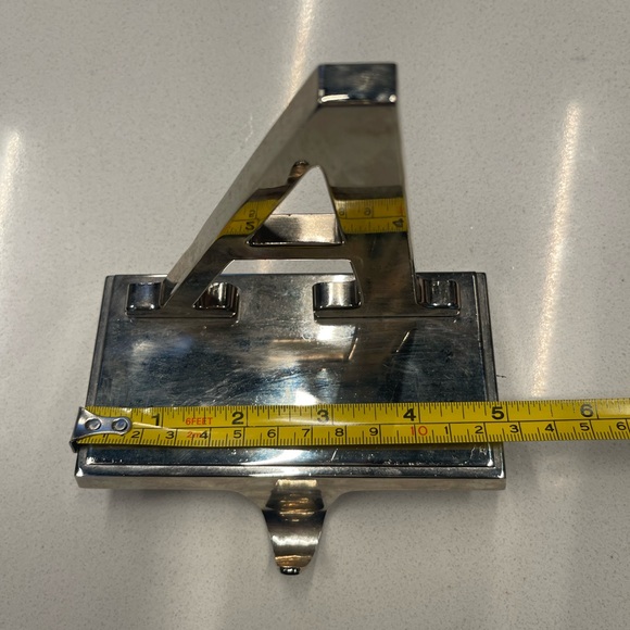 Silver metal Letter “A” stocking holder 5”w x 4”h for mantle or shelf - Picture 8 of 9